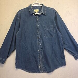 Eddie Bauer Denim  Button Up Shirt Mens XL Blue Long Sleeve Heavyweight Workwear